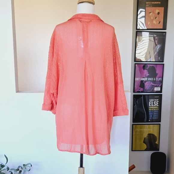 🏷️J.N.N.A. Coral Open Weave Mesh Button Front Blouse Short Sleeve Size 2X - Picture 11 of 11